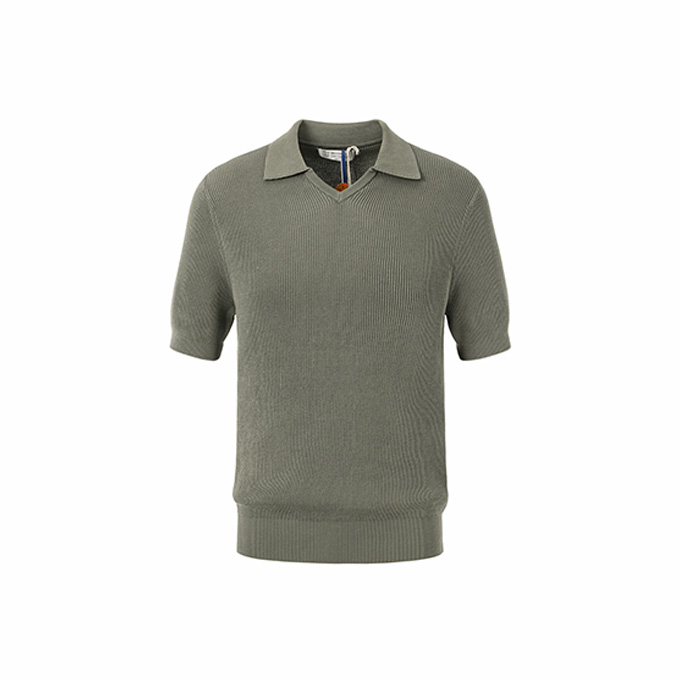 9a+ quality brunello cucinelli solid ribbed knit short sleeve polo shirt